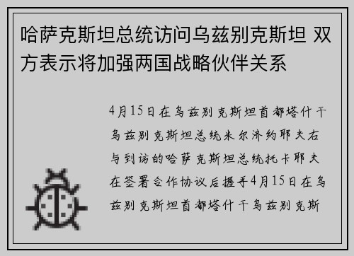 哈萨克斯坦总统访问乌兹别克斯坦 双方表示将加强两国战略伙伴关系