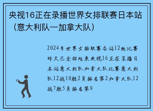 央视16正在录播世界女排联赛日本站（意大利队—加拿大队）