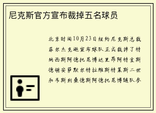 尼克斯官方宣布裁掉五名球员